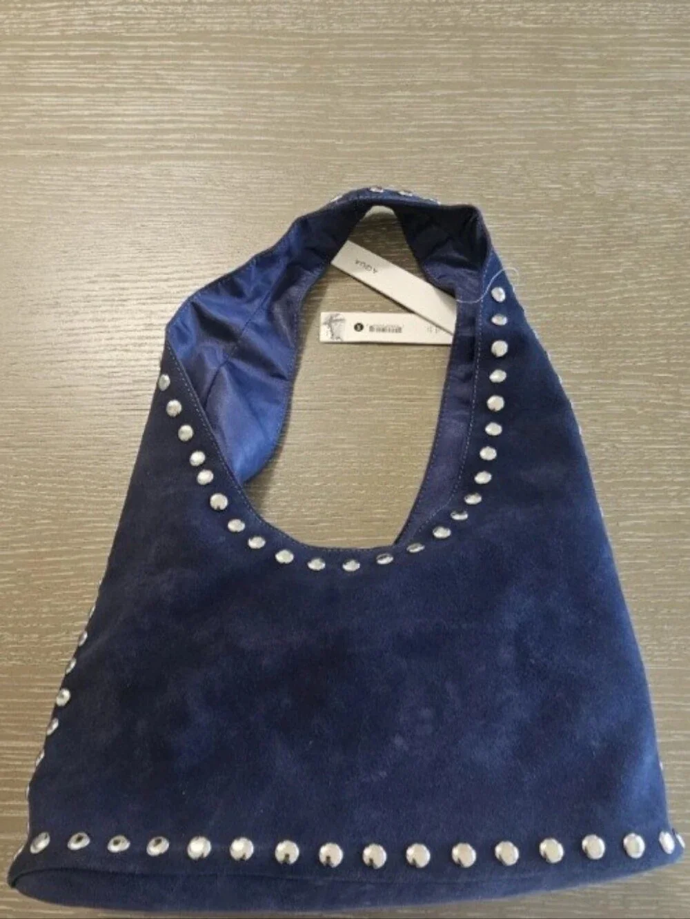 Aqua Navy Suede Studded Hobo Bag